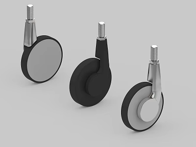 Black And Silver Furniture Casters With Metal Stem For Equipment Mobility 3d model