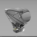 Sleek Modern Metallic Helmet Featuring Geometric Shapes and High Gloss Reflective Finish