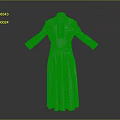 Elegant Green Long Dress With Stand Collar Black Trim And Pleated Skirt