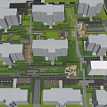 Aerial View Residential Landscape With Lush Greenery Trees Courtyards And Lawns