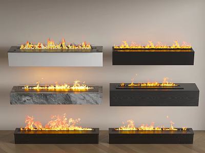 Modern Wall Mounted Floor Standing Fireplaces With Marble White Black Design and Burning Flames 3d model