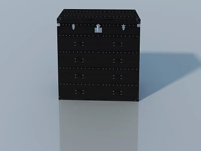Black Hinged Door Cabinet With Metal Hardware And Storage Drawers 3d model