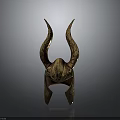 Golden Ornamental Battle Helmet With Curved Horns Intricate Carvings And Reflective Surface On Gray Background