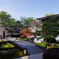 Traditional Chinese Garden Landscape With Pavilion Stone Bridge Lush Trees Lanterns And Water Feature