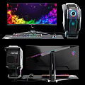Gaming PC Setup With RGB Lighting Monitor Colorful Display Keyboard Mouse And Mouse Pad