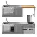 Modern Stainless Steel Kitchen Cabinets With Wooden Countertop Sink And Faucet