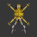 Yellow Mechanical Creature Character With Multi Legged Structure And Weapon 3d model