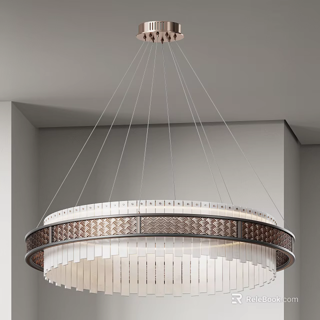Elegant Modern Circular Chandelier With Metal Frame And Hanging Transparent Pendants 3d model 