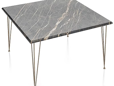 Elegant Square Dining Table With Veined Marble Top And Sleek Thin Metal Legs Design 3d model