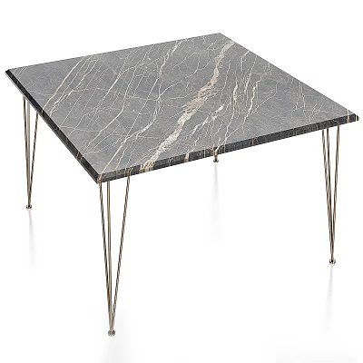 Elegant Square Dining Table With Veined Marble Top And Sleek Thin Metal Legs Design 3d model
