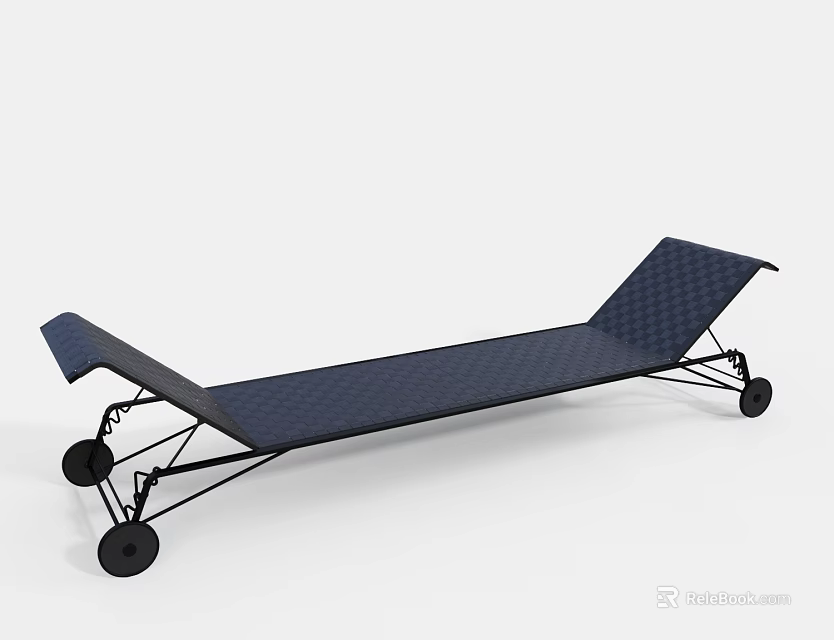 Outdoor Blue Mesh Lounge Chair With Black Frame And Rolling Wheels 3d model 
