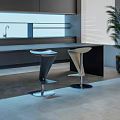 Modern Sleek Bar Stools In Contemporary Kitchen With Metal Base And Bar Counter