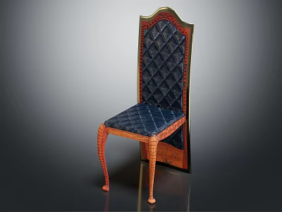 Navy Blue Diamond Quilted Accent Chair With High Back And Orange Carved Legs 3d model