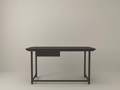 Modern Minimalist Desk Featuring Dark Surface Metal Legs And Single Drawer 3d model