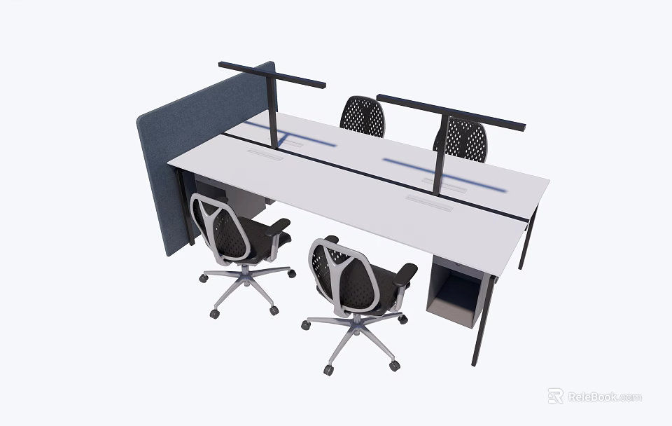 Modern Office Workstation Desk With Privacy Divider And Comfortable Task Chairs For Workspace 3d model 
