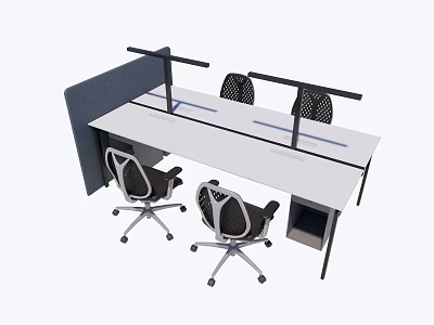 Modern Office Workstation Desk With Privacy Divider And Comfortable Task Chairs For Workspace 3d model