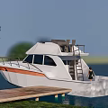White Yacht Docked At Wooden Pier On Water