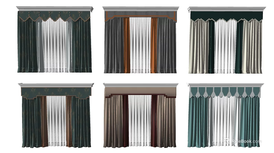Various Stylish Curtain Designs with Different Colors Decorative Valances and Sheer Panels 3d model 