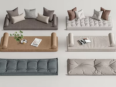 Various Style Comfortable Sofas With Decorative Cushions And Living Room Items 3d model