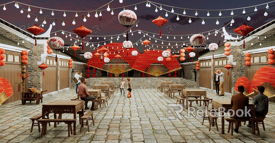 New Chinese Style Commercial Street Ancient Town Commercial Street Tourism Town Festival Atmosphere Red Lantern Antique Commercial Street Ancient Architecture Ancient Town Stage model