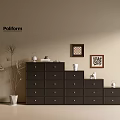 Poliform Black Console Cabinet with Multiple Drawers Decorative Items Plant and Wall Art