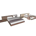 Modern Double Bed With Upholstered Headboard White Pillows Brown Throw Blanket And Wooden Frame