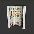 White Curved Display Shelf with Multiple Shelves for Collectible Stamps