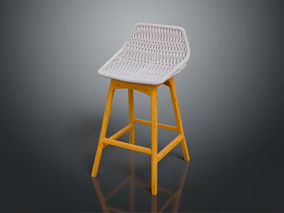 Modern Woven Light Colored Bar Stool With Yellow Wooden Legs And Simple Design 3d model