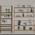 Indoor Garden Decor Display With Multi Tiered Wooden Shelves And Various Potted Plants