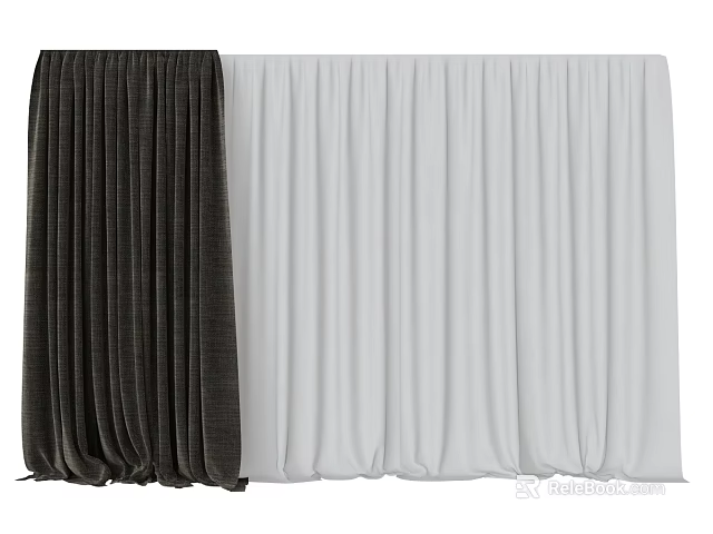 Elegant Dark Brown and White Curtains for Living Room Home Decor 3d model 