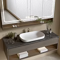 Modern Bathroom Vanity Cabinet With Mirror Countertop Vase Toiletries And Towels