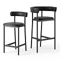 Modern Black Bar Stools With Leather Seat Metal Frame And Backrest Design 3d model