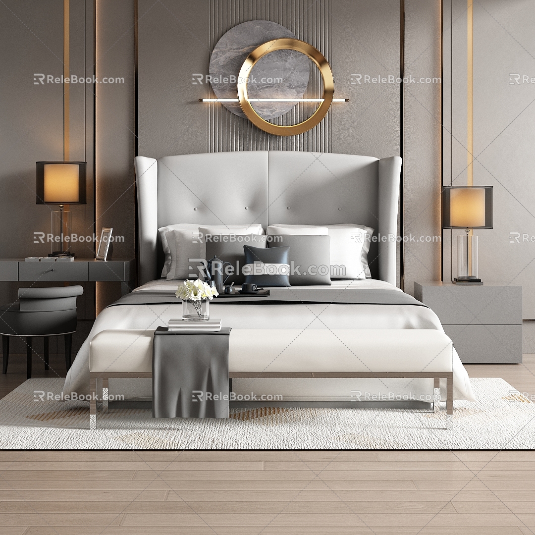 European-style Light Luxury Bedroom Double Bed 3d model