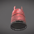 Red Gas Cylinder With Danger Sign And Flame Symbol On Gray Background