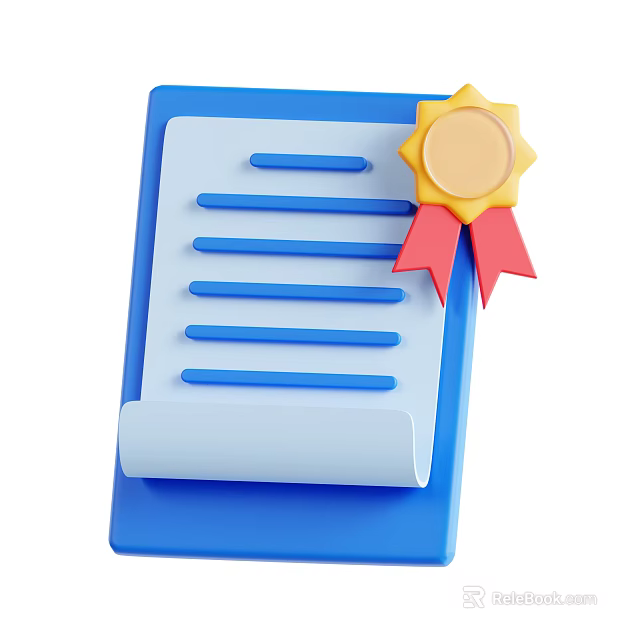 Blue Notebook with Lines and Rolled Bottom Decorated with Gold Medal and Red Ribbon 3d model 