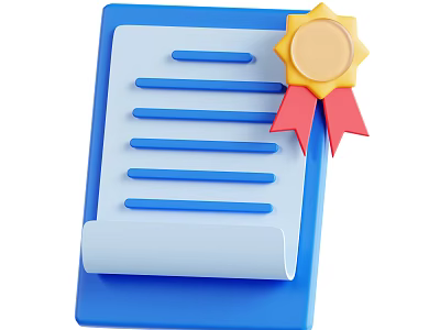 Blue Notebook with Lines and Rolled Bottom Decorated with Gold Medal and Red Ribbon 3d model