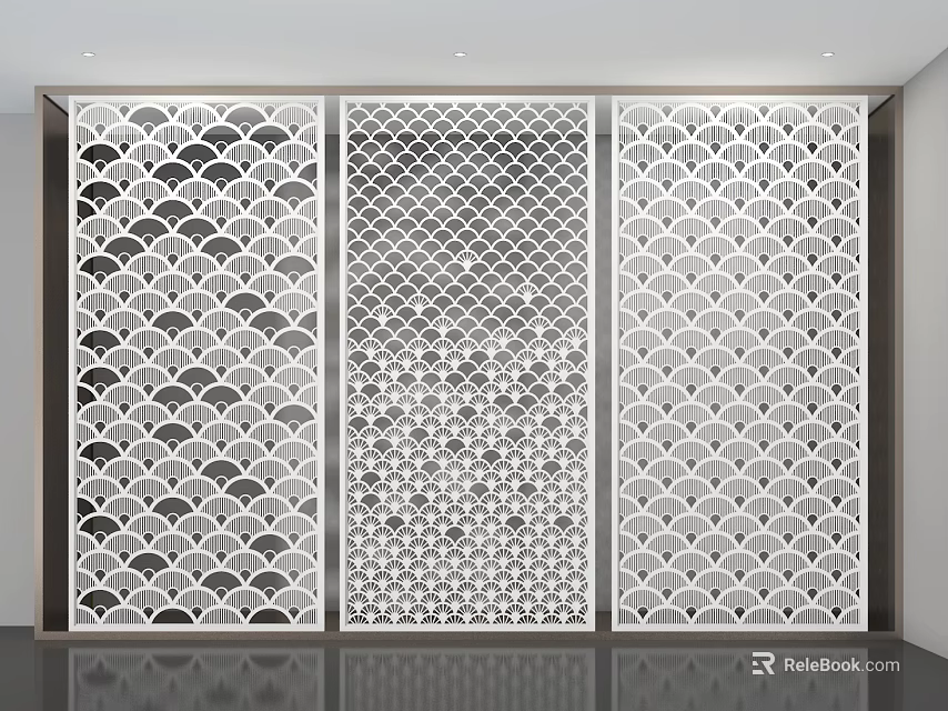 Modern Interior White Room Divider with Scallop and Grid Patterns Design 3d model 