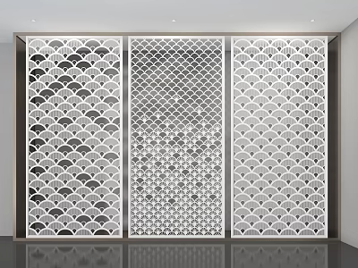 Modern Interior White Room Divider with Scallop and Grid Patterns Design 3d model