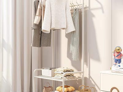 Indoor Clothing Rack Featuring Hanging Sweaters Coats Folded Clothes And Storage Boxes 3d model