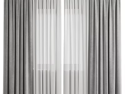 Gray Layered Curtains With Sheer Inner Panel For Modern Window Decor 3d model