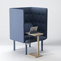 Blue Fabric Single Sofa with Button Tufted Back and Wooden Side Table Holding Tablet 3d model