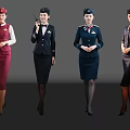Women In Elegant Stewardess Uniforms With Different Professional Style Designs
