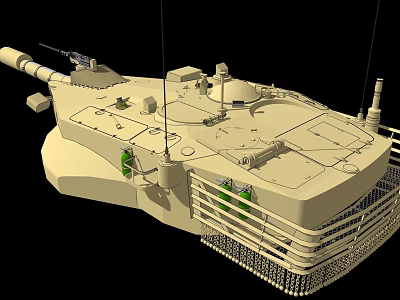 Modern Tank 3D Model With Cannon Antennas Green Side Components And Grille Armor 3d model