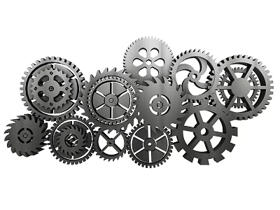 Mechanical Metal Gears Collection With Various Sizes And Interlocking Design 3d model