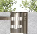 Modern Courtyard Garden Landscape Featuring Gray Walls Black Grille Gate And Green Trees