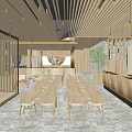 Modern Restaurant Interior With Wooden Ceiling Dining Tables Chairs And Green Plant