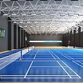 Spacious Basketball Gym With Wooden Court Floor Basketball Hoops And Geometric Ceiling Lighting