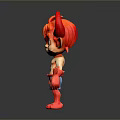 Red Skinned Horned Man With Orange Hair And Blue Shorts Standing On Gray Background