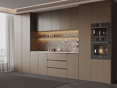 Modern Sideboard with Wooden Cabinets Drawers and Built in Oven Design 3d model