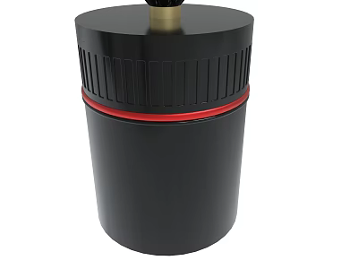 Black Cylindrical Container With Gold Brush Top And Red Accent Ring 3d model